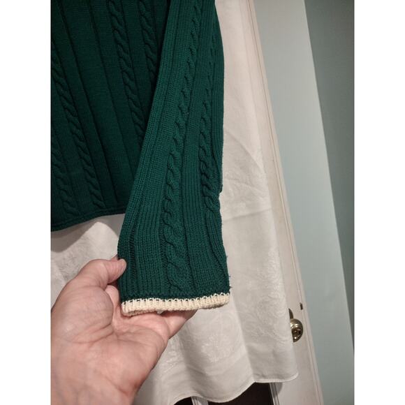 Zara Cable Knit Cropped Sweater Green V-Neck Cottage Preppy Festive Chic Medium - Picture 5 of 6